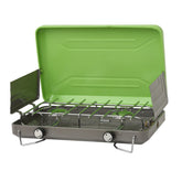 Flame King VT-101 two-burner stove outdoorside view for portable camping use