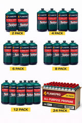 FlameProOutdoors green 16 oz tank: universal fit for portable grills and torches.