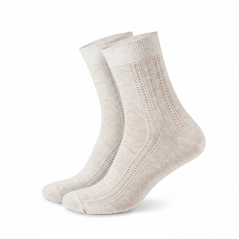 FlaxSox women's crew socks front view, thin breathable linen for all-day comfort.