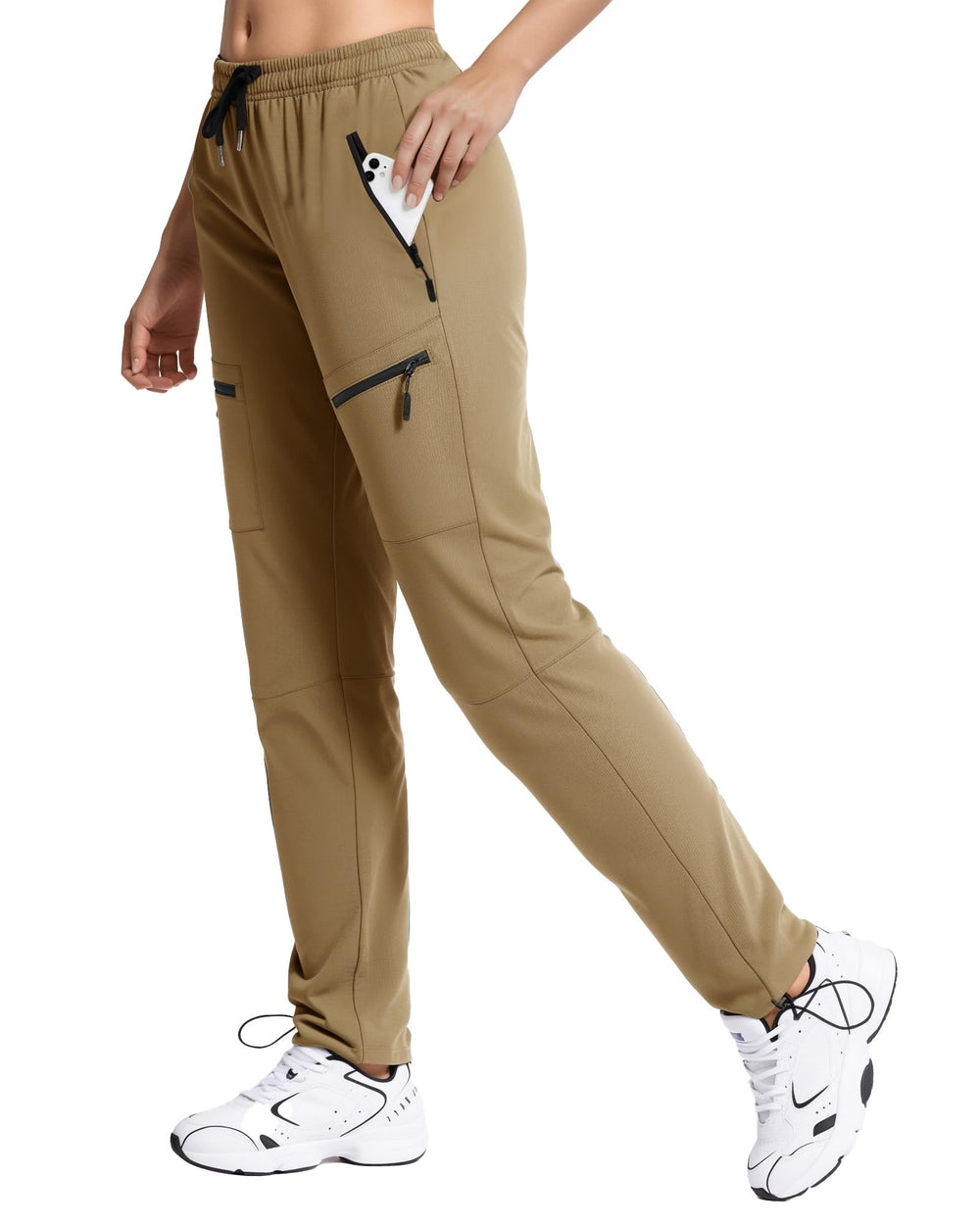 FLEFRM womens tall hiking pants quick-dry water-resistant close-up showing breathable fabric for active days.