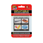 Flex Seal inflatable patch kit with four crystal-clear patches sealing PVC leaks