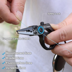 Pliers demonstrating split ring opening and hook removal feature