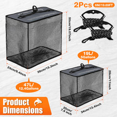 Dimensions of large and small fish baskets for separation
