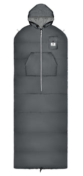 Flourish Thermotuff wearable sleeping bag front view in grey offers cozy warmth for cool camping nights