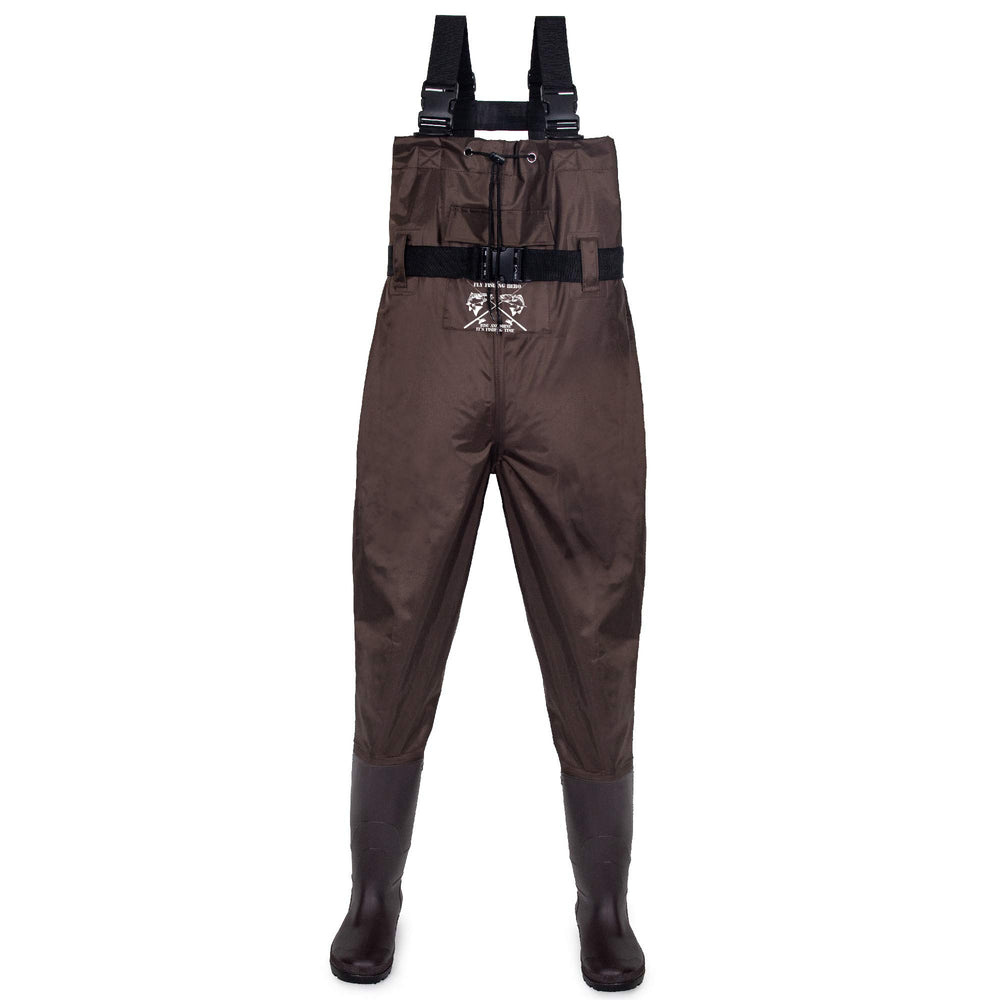Fly Fishing Hero waders brown bootfoot setup for dry river days.