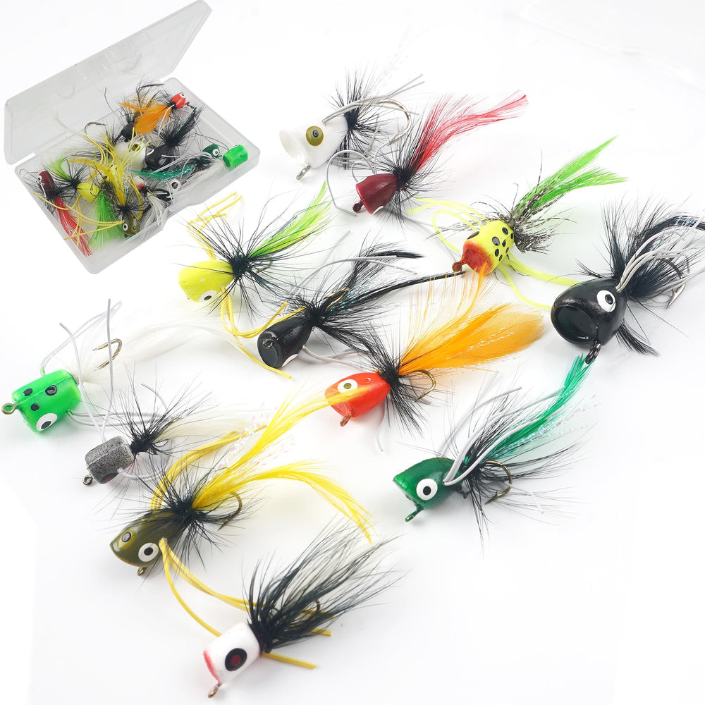 Fly fishing popper lure set for bass and panfish with foam head
