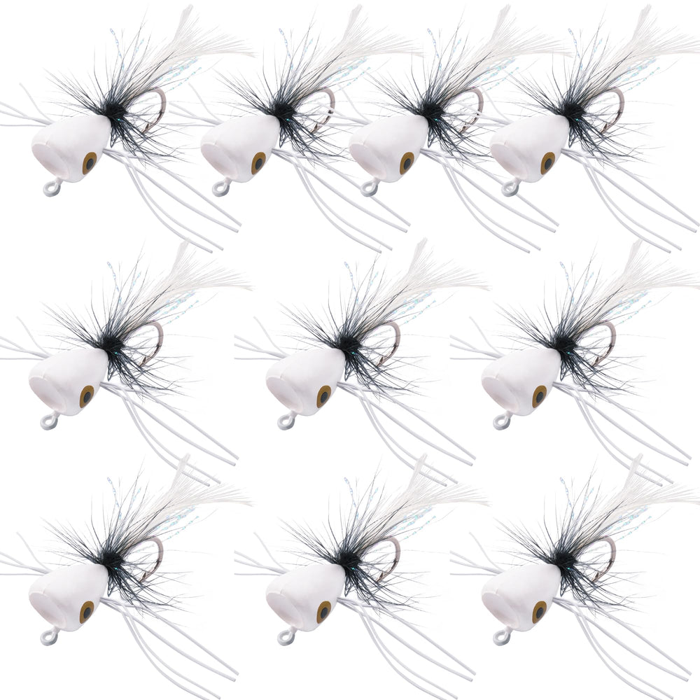 White fly fishing popper head with foam and feather