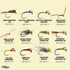 Tungsten bead nymph patterns including jigs and perdigons