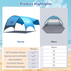 Flycoop Beach Tent UPF50+ fabric provides strong sun protection.