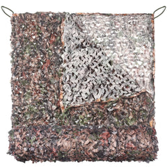 FLYEGO Gen 2 camo netting close-up shows reinforced paracord edges for easy attachment