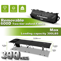 Flyernature ultra-light camping cot being assembled for quick campsite setup.
