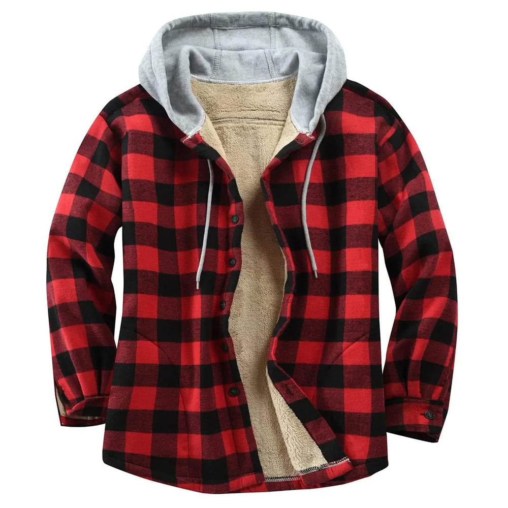 Flygo flannel shirt jacket redblack XXL front view for versatile fall styling.