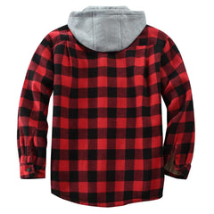 Flygo flannel shirt jacket redblack XXL sherpa inside for cozy warmth.