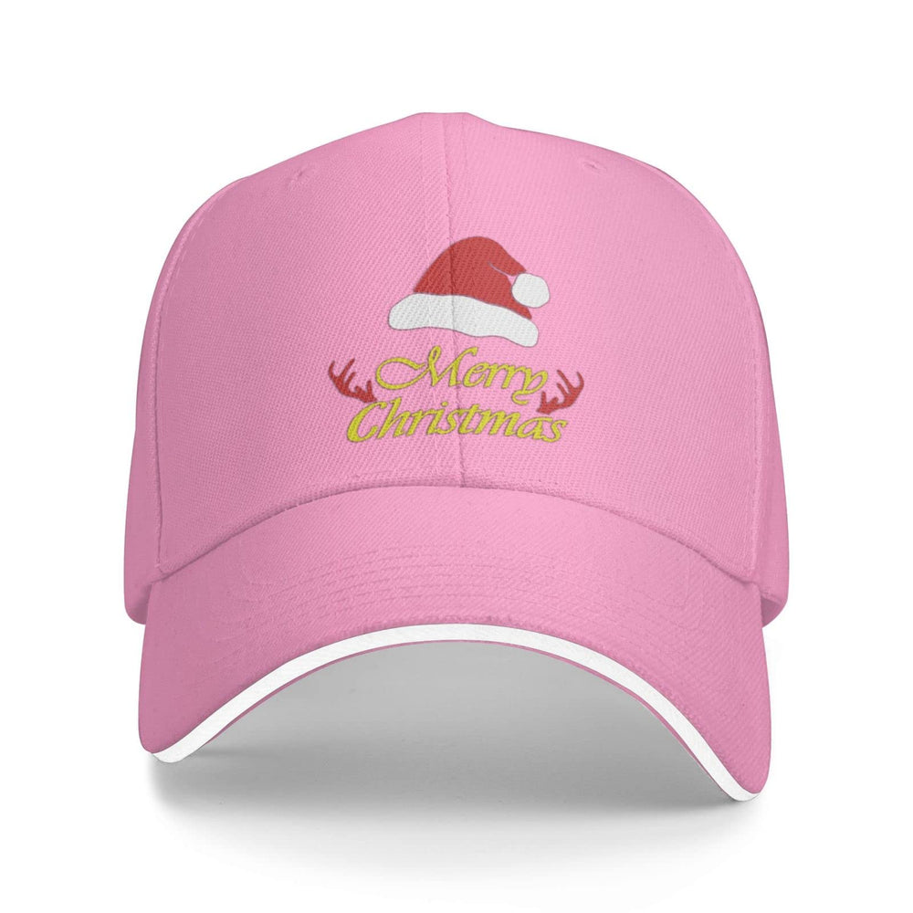 Flyjbs Merry Christmas cap front view in pink with festive print for casual outfits