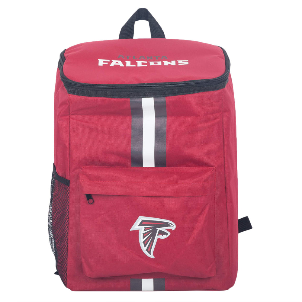FOCO Atlanta Falcons cooler backpack front view for stadium-ready tailgates.
