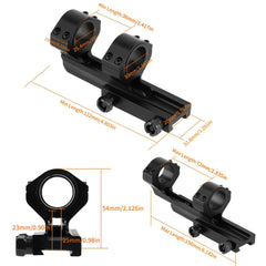 FOCUHUNTER scope rings support 1in and 30mm tubes for versatility.