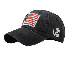 Foetest adjustable baseball cap front view with American flag for sun protection.