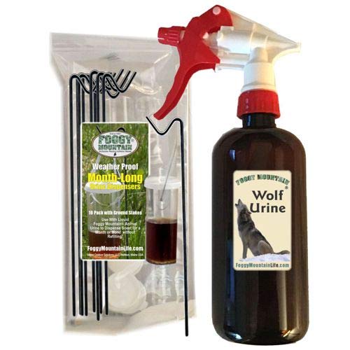 Foggy Mountain Wolf Urine 16 oz trigger spray bottle shown for wildlife deterrence and photography uses