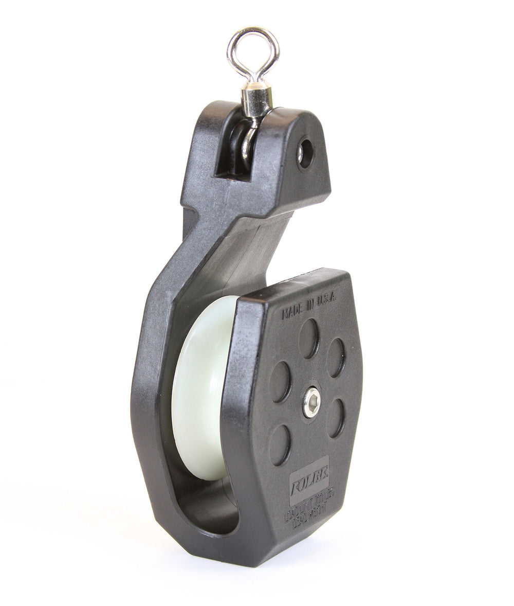 Folbe open block pulley with swivel for crab pots enables quick retrieval at sea