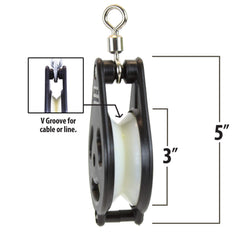 Folbe V-Groove design centers line for efficient handling.