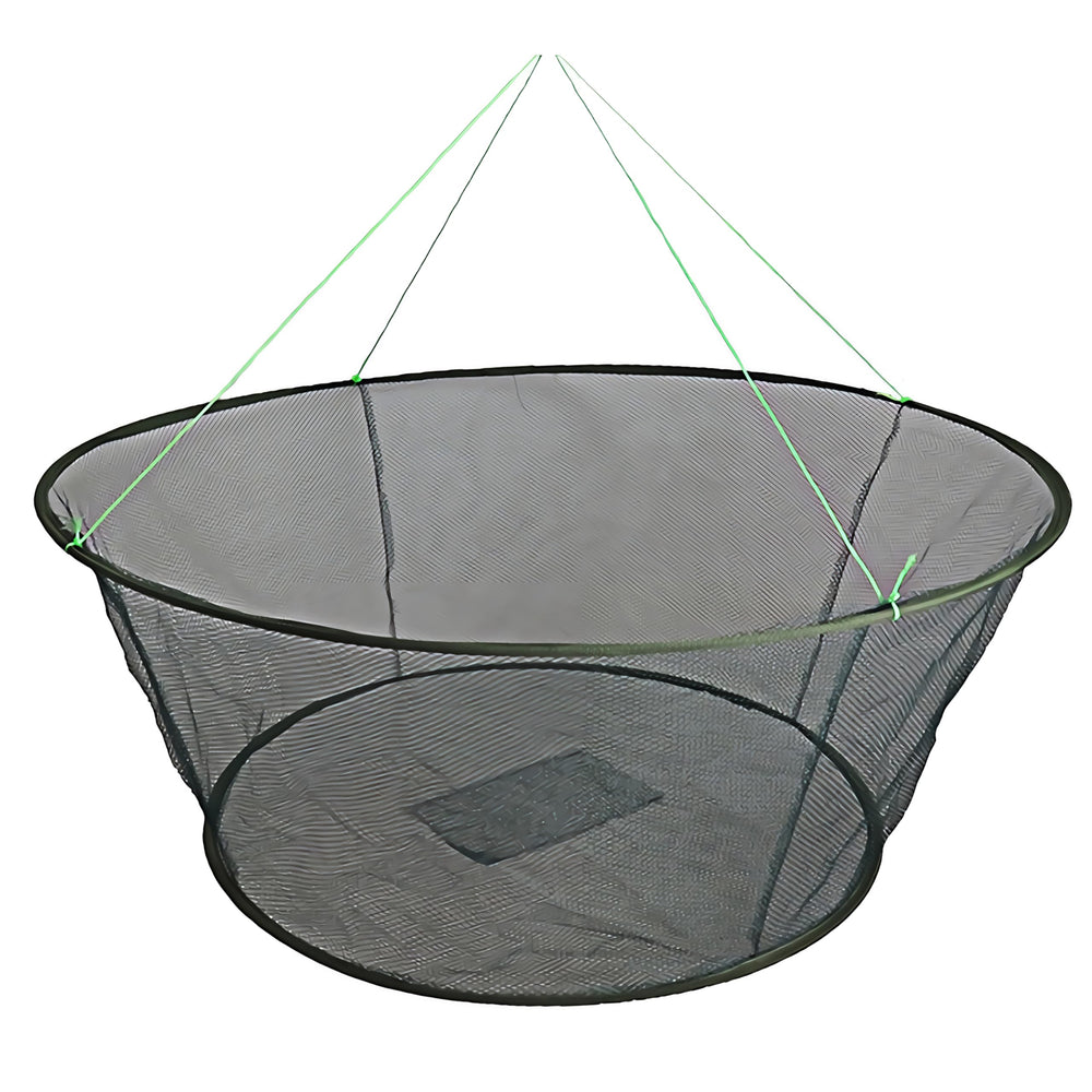 Foldable fish catching net in use, ready to cast