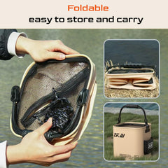 Collapsible water bucket with net cover for bait