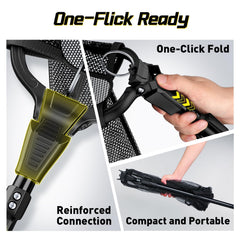 Foldable fishing net that unfolds with one flick
