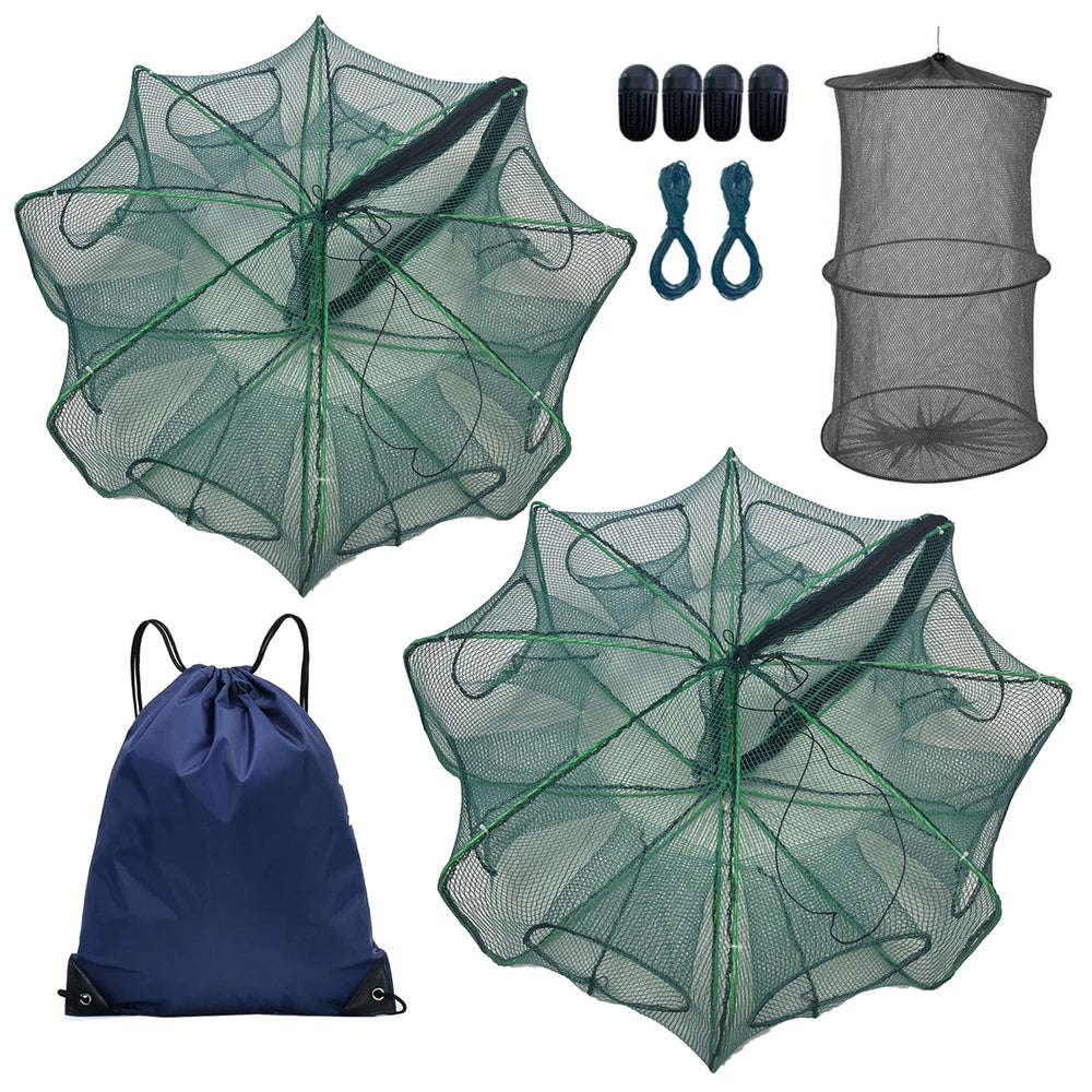 Open foldable minnow trap showing multiple entrances