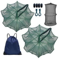 Open foldable minnow trap showing multiple entrances