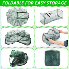 Rectangular minnow trap with nylon mesh and steel frame