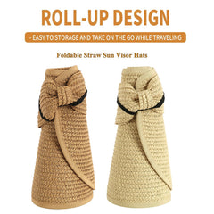 Foldable straw sun visor hat in beige color