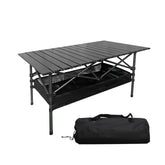 Folding Camping Table rolled compactly in carry bag for easy transport.