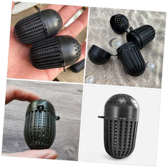 Black plastic fishing bait cage for outdoor use