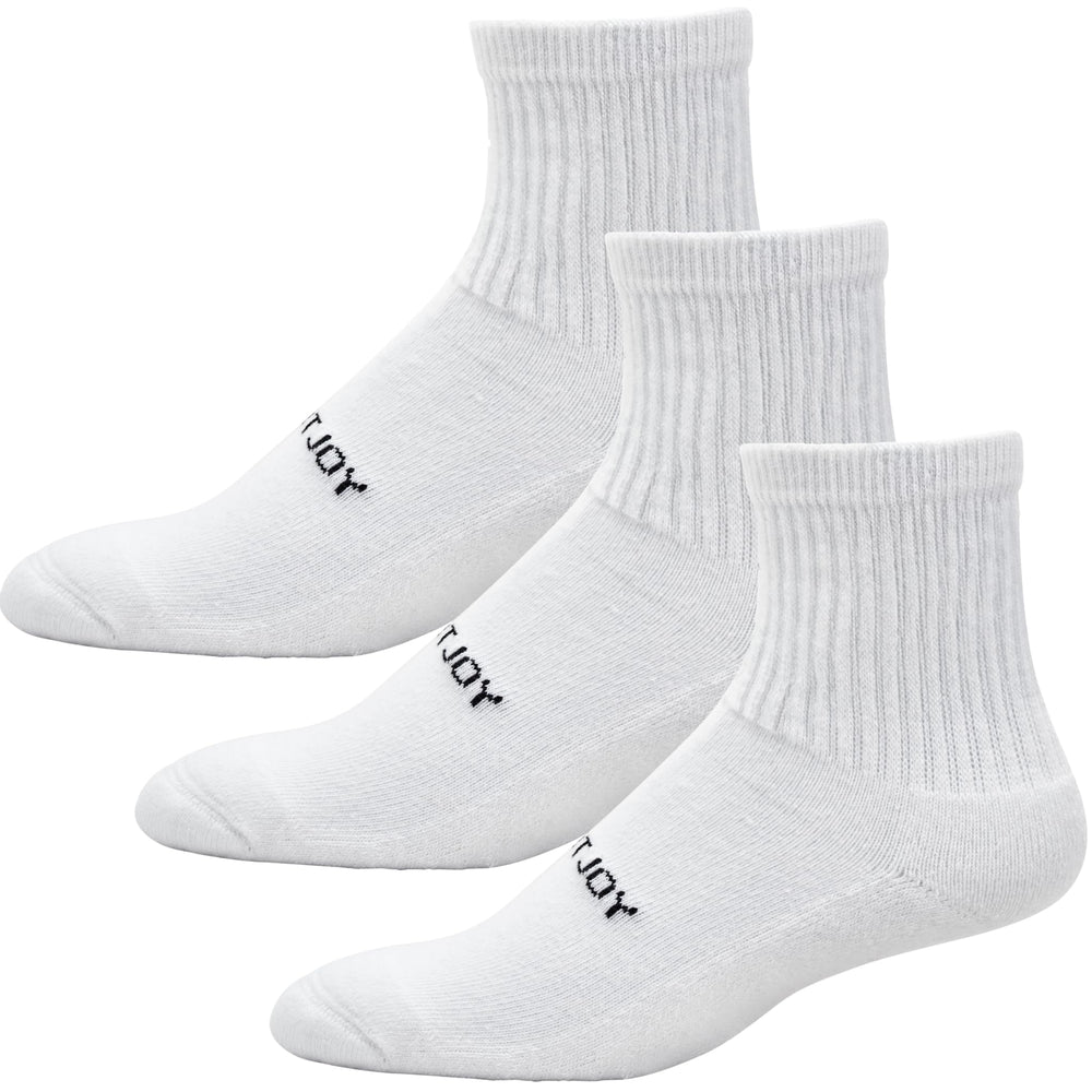 FootJoy ComfortSof Quarter socks in white; cushioned sole for all-day golf comfort.