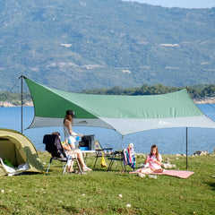 Forceatt two-poles camping tarp setup enables quick shelter assembly
