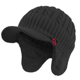 FORDALLIO Winter Ear Warmer Beanie with Visor Black front view