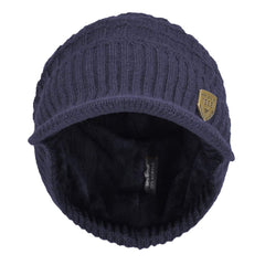 Side profile showing brim and knit texture