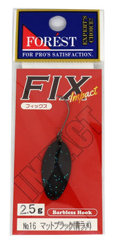 Forest Spoon Fix Impact lure in matte black blue glitter for trout.