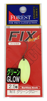Forest Spoon Fix Impact 18 lure in Green Glow close-up highlighting slow retrieve efficiency for trout.