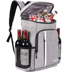 FORICH backpack cooler exterior shows a sturdy gray shell for beach picnics and outdoor days