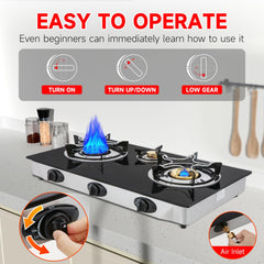 Forimo propane gas cooktop 3-burners regulator and hose image with CSA certified components