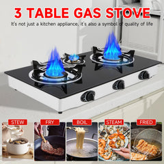 Forimo propane gas cooktop 3-burners tempered-glass surface emphasizes easy cleaning and durable finish