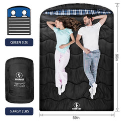 Forinbuy double sleeping bag with soft flannel lining delivers plush bedding-like comfort.
