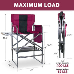 Foristrail director chair used at outdoor event with cup holder and footrest.