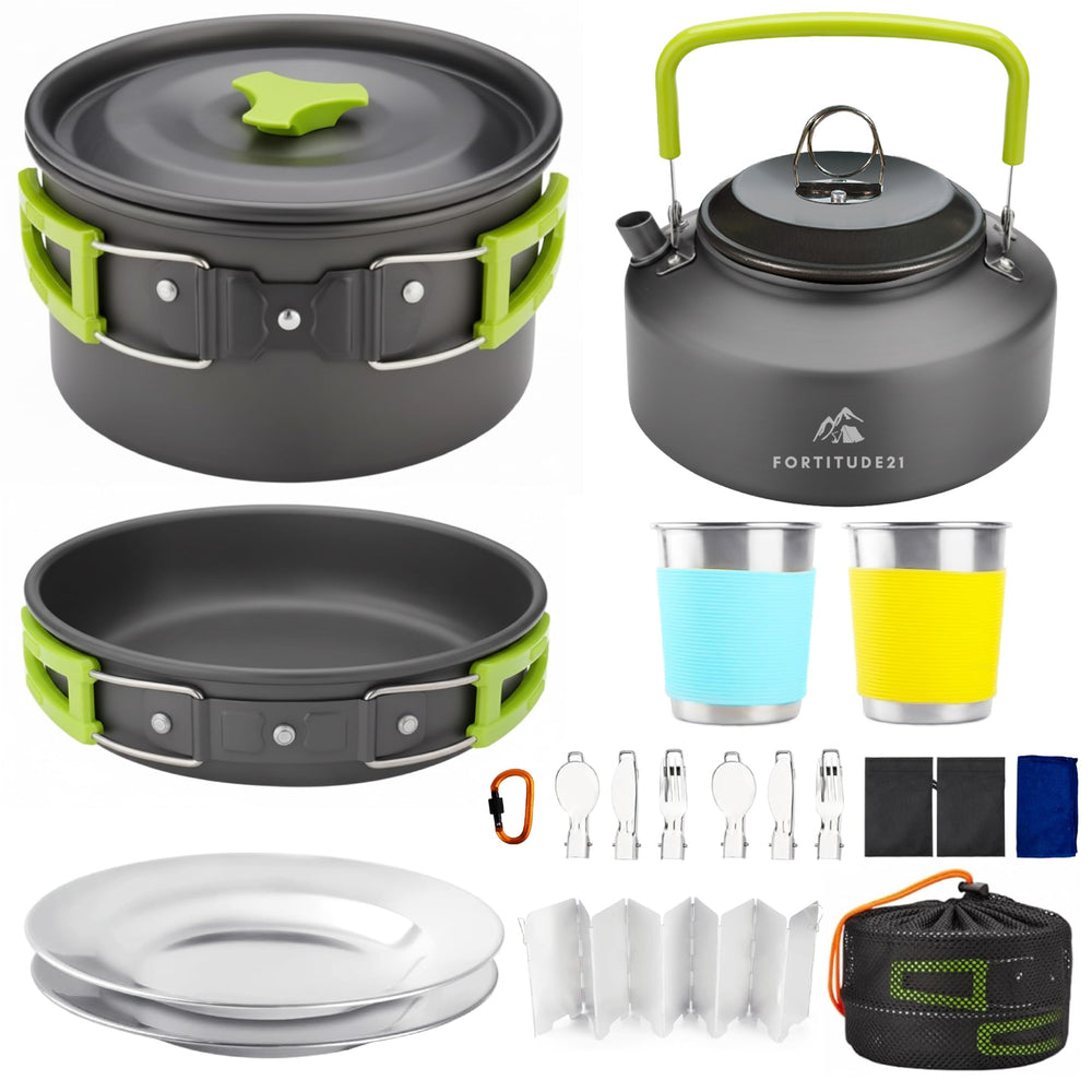 Fortitude21 camping kettle ready for morning coffee on rugged trails.