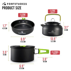 Fortitude21 camping pot set for hearty dinners beside a campfire.
