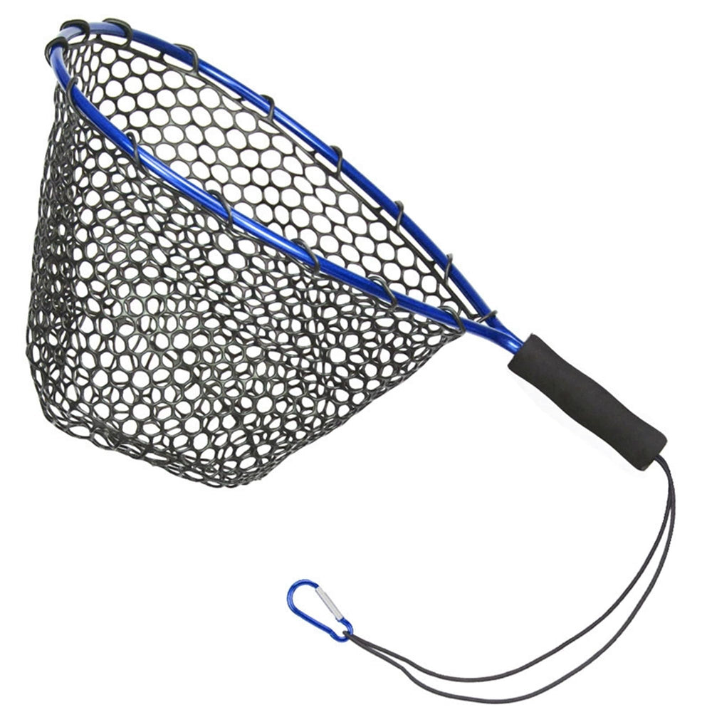 FOUMESU rubber fishing landing net with blue EVA foam handle