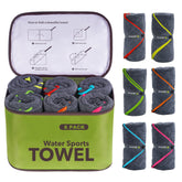 4Monster microfiber towels in bright yellow case for easy travel packing.