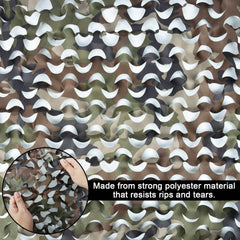 Fousam camo netting close-up shows leaf-like foliage and ripstop construction.