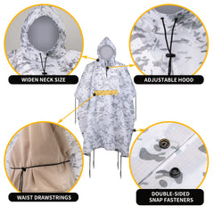 Fousam Camo Rain Poncho side snaps for adjustable fit and protection